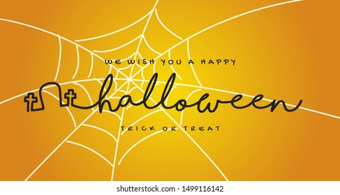 We wish you a happy Halloween graveyard handwritten lettering logo orange background
