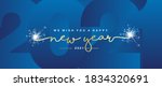 We wish you Happy New Year 2021 handwritten lettering tipography line design sparkle firework gold white blue year 2021 background