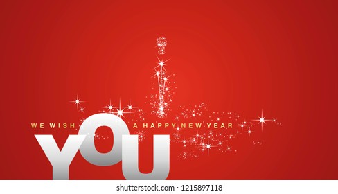 We wish you a Happy New Year 2019 silver red firework background