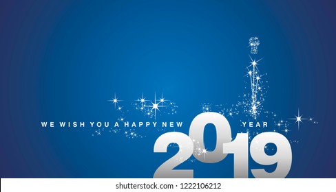 We wish you a Happy New Year 2019 silver blue greeting card