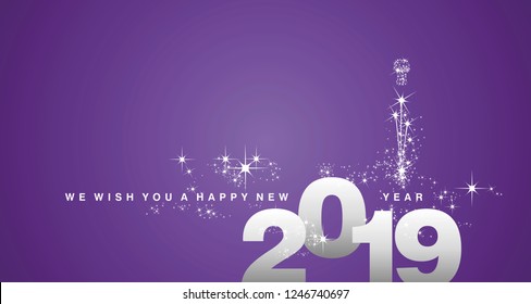 We wish you a Happy New Year 2019 silver purple greeting card