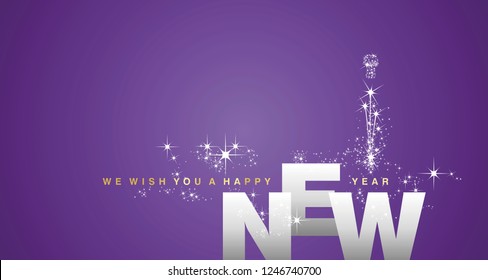 We wish you a Happy New Year 2019 silver purple background