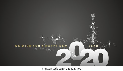 We wish you a Happy New Year 2020 white gold black greeting card