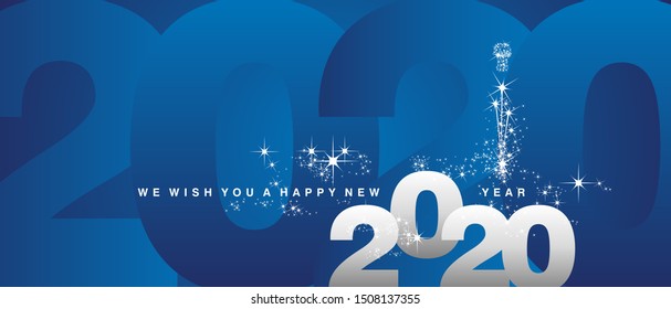 We wish you a Happy New Year 2020 sparkle firework white silver blue greeting card