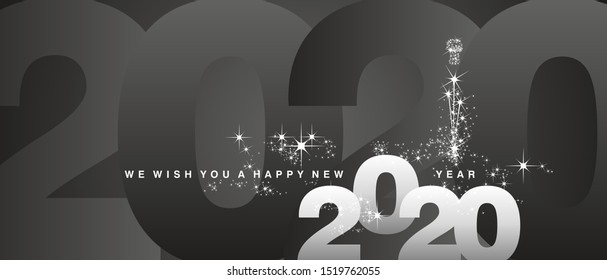 We wish you a Happy New Year 2020 sparkle firework white silver black greeting card