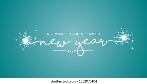 We wish you a Happy New Year 2020 with trendy sea green color greeting card background