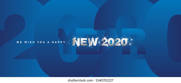 We wish you a Happy New Year 2020 sparkle firework silver white blue greeting card