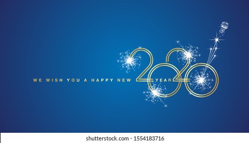 We wish You a Happy New Year 2020 circle line design with sparkle firework gold gold white blue background