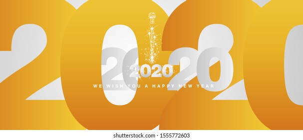 We wish you a Happy New Year 2020 sparkle firework silver orange greeting card