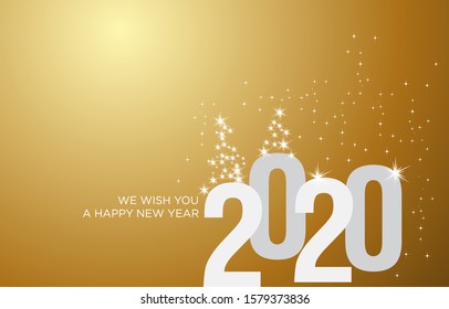 We wish you a Happy New Year 2020 gold greeting card. Cover of business for 2020. Brochure design template, card, banner. Vector illustration