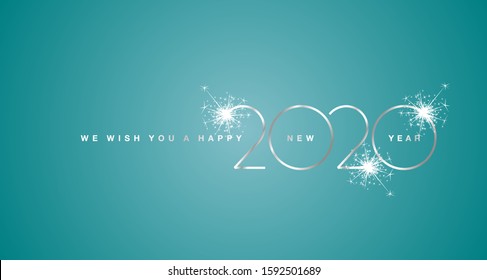 We wish You Happy New Year 2020 silver modern design light typography trendy sea green greeting card