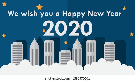 We wish you a Happy New Year 2020 white silver blue greeting card paper vector