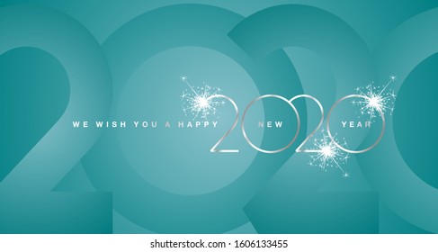 We wish You Happy New Year 2020 silver modern design light typography numbers trendy sea green greeting card