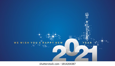 We wish you a Happy New Year 2021 white gold blue greeting card