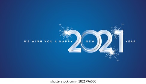 We wish You Happy New Year 2021 silver modern design numbers blue greeting card