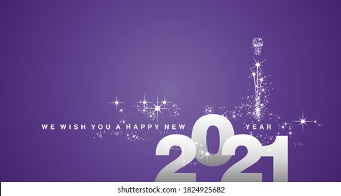 We wish you a Happy New Year 2021 shining white silver purple greeting card