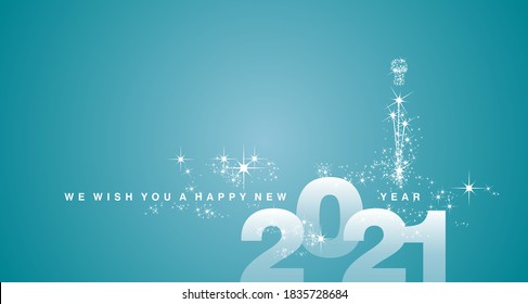 We wish you a Happy New Year 2021 white sea green aqua color greeting card