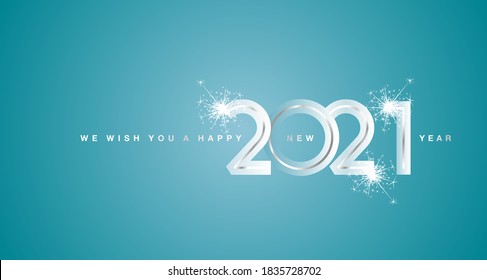 We wish You Happy New Year 2021 silver modern design numbers sea green aqua color greeting card