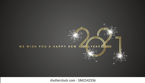 We wish You a Happy New Year 2021 double line design with sparkle firework gold white black background