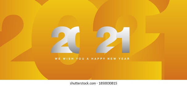 We wish you a Happy New Year 2021 silver white orange yellow greeting card