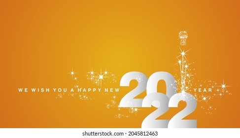 We wish you a Happy New Year 2022 new elegant style shining white silver orange yellow greeting card