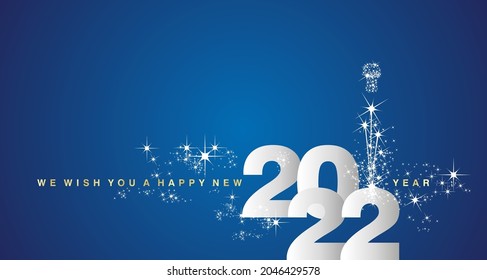 We wish you a Happy New Year 2022 new elegant style shining gold white blue greeting card