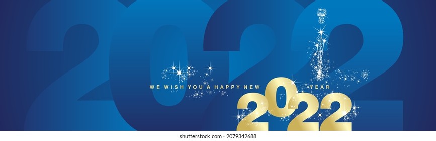 We wish you a Happy New Year 2022 golden year sparkle firework with blue 2022 background wallpaper greetings