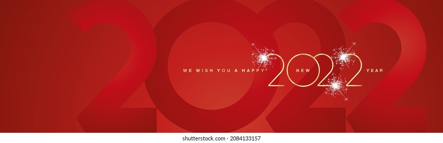 We wish You Happy New Year 2022 modern design golden shining light typography sparkle fireworks 2022 shadow numbers red banner greetings