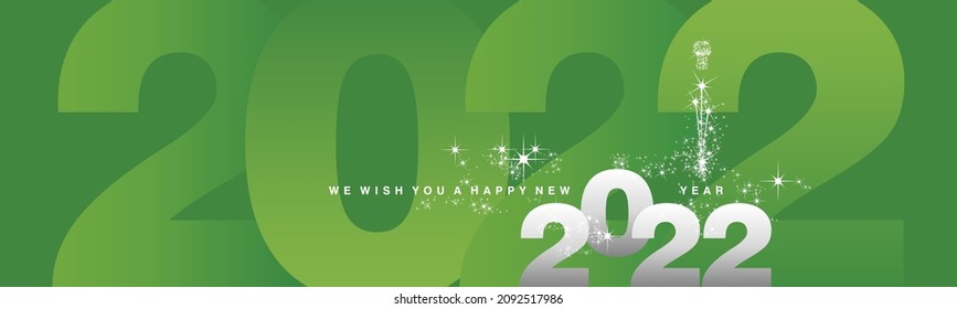 We wish you a Happy New Year 2022 sparkle firework white silver lucky green greeting card