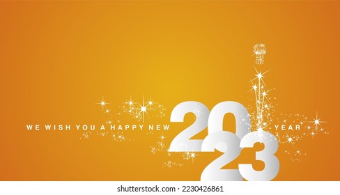 We wish you a Happy New Year 2023 new elegant style shining white orange yellow greeting card