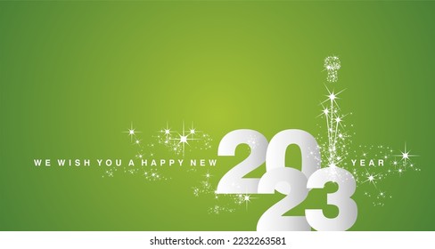 We wish you a Happy New Year 2023 new elegant style shining white lucky green greeting card