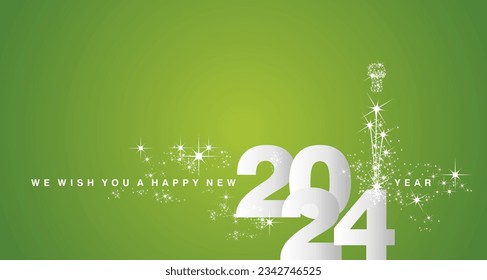 We wish you a Happy New Year 2024 new elegant style shining white lucky green greeting card