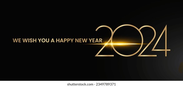 We wish you a Happy New Year 2024 shining sparkler firework gold and black greeting card