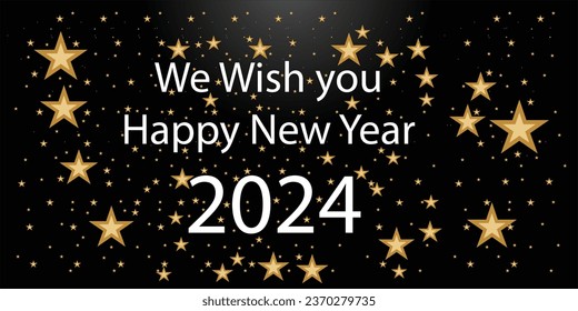 We Wish you a happy new Year 2024. We wish you a Happy New Year 2024 greeting background with light sparkle firework on black background. New Year 2024 start concept,