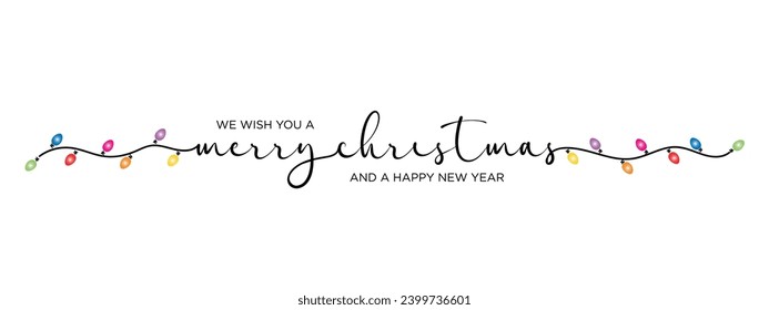 We wish you Happy New Year 2021 black handwritten lettering tipography line design pattern colorful Christmas lights white isolated background banner vector