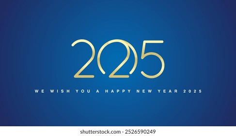 We wish you Happy New Year 2025 abstract unique gold concept design numbers shape of 2025 on blue background greeting card