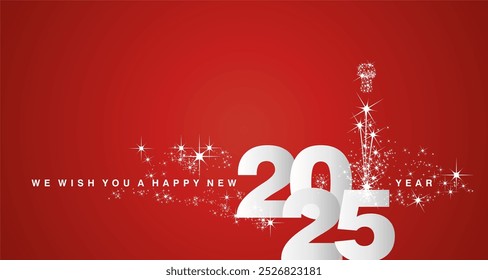 We wish you a Happy New Year 2025 event new elegant style calendar numbers shining silver white red greeting card