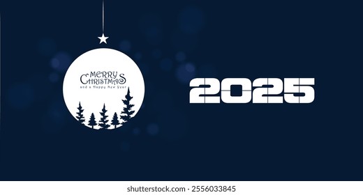 We wish you a Happy New Year 2025 event greeting card design template with light sparkle firework on blue background. New Year 2025 start concept
