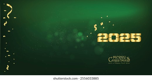 We wish you a Happy New Year 2025 event greeting card design template with light sparkle firework on blue background. New Year 2025 start concept
