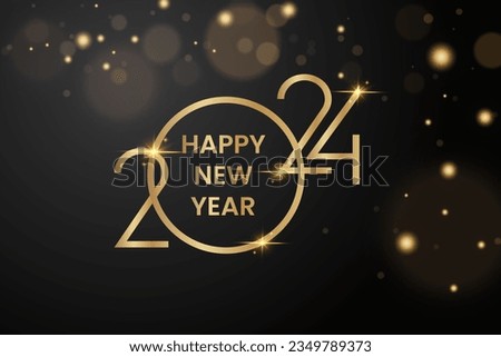 We wish you a Happy New Year 2024 shining sparkler firework gold and black greeting card