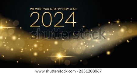 We wish you a Happy New Year 2024 shining sparkler abstract shiny and glitter effect on dark background. greeting card.