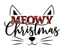 We Wish You A Meowy (merry) Christmas - Cat Calligraphy Phrase For Christmas. Hand Drawn Lettering For Xmas Greetings Cards, Invitations. Good For T-shirt, Mug, Scrap Booking, Gift, Printing Press.