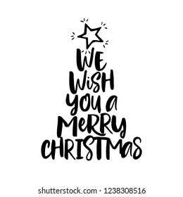 We wish you a Merry Christmas - Calligraphy phrase for Christmas. Hand drawn lettering for Xmas greetings cards, invitations. Good for t-shirt, mug, scrap booking, gift, printing press. Holiday quotes