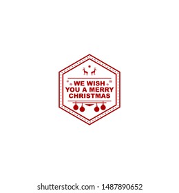 we wish you a merry christmas with deer icons and stars, and other elements in a hexagon