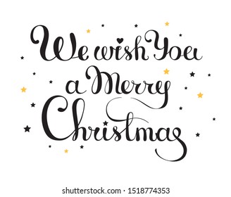 We wish you a merry christmas - handwritten lettering. Brush calligraphic text. Vector incription for card, poster, banner, label, t-shirt design and many others souvenirs