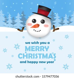 We wish you a Merry christmas and happy new year with big signboard, typography for holiday greeting, snow flakes in the background, Christmas design element, vector illustration.