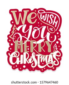 We wish you a Merry Christmas and Happy new year - cute hand drawn doodle lettering postcard