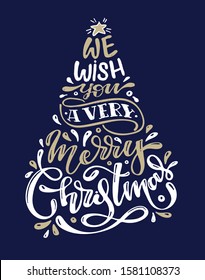 We wish you a Merry Christmas - cute hand drawn lettering postcard