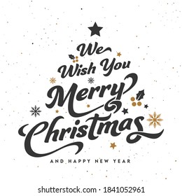 We Wish You Merry Christmas And Happy New Year Font On White Background.