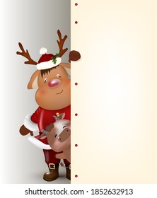 We wish you a merry christmas. happy new year.  merry santa clause with jingle bell. holiday greeting card with christmas snow.